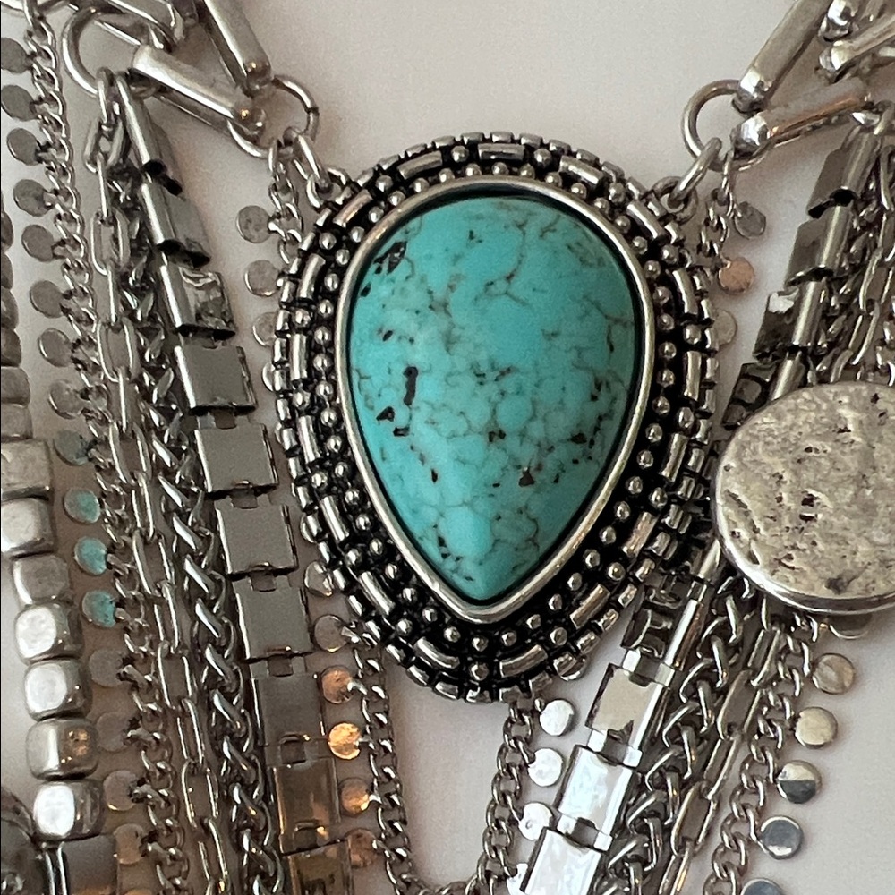 Multilayer Silver And Turquoise Statement Necklac… - image 3